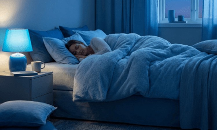 A woman is lying on a bed.