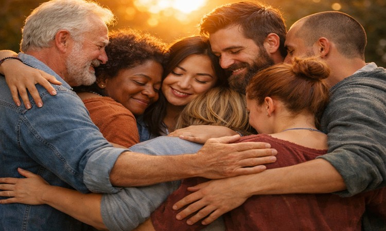 A group of people hugging each other.