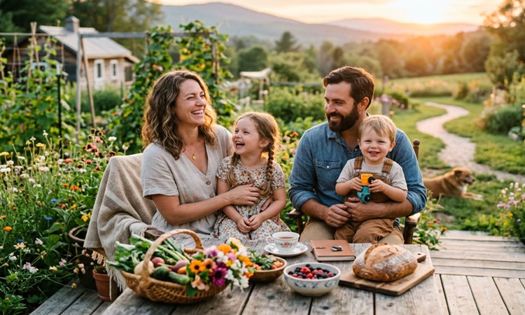 A husband, wife, and two kids.